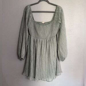 Altar’d state Chic Sheer Green Long Sleeve Dress